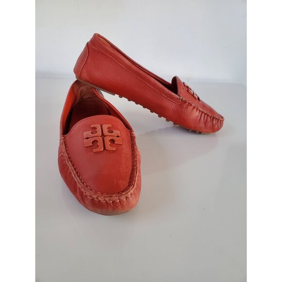 Tory Burch LOWELL 2 Orange Leather Driving Moccasin Loafers Size 9.5M Loafers - Picture 2 of 12